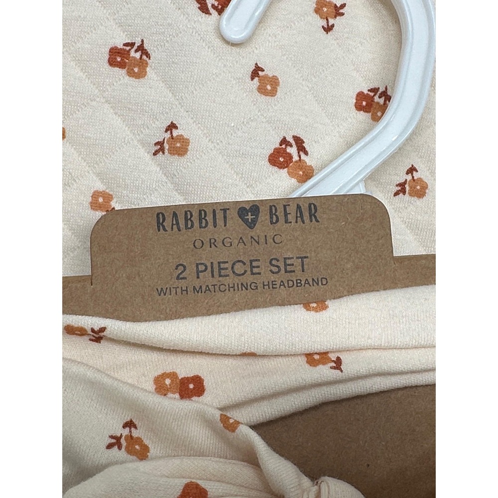 Rabbit + Bear 2 Piece Set Baby Girl 0-3M Organic Floral Quilted Zip Headband NWT - Picture 6 of 10